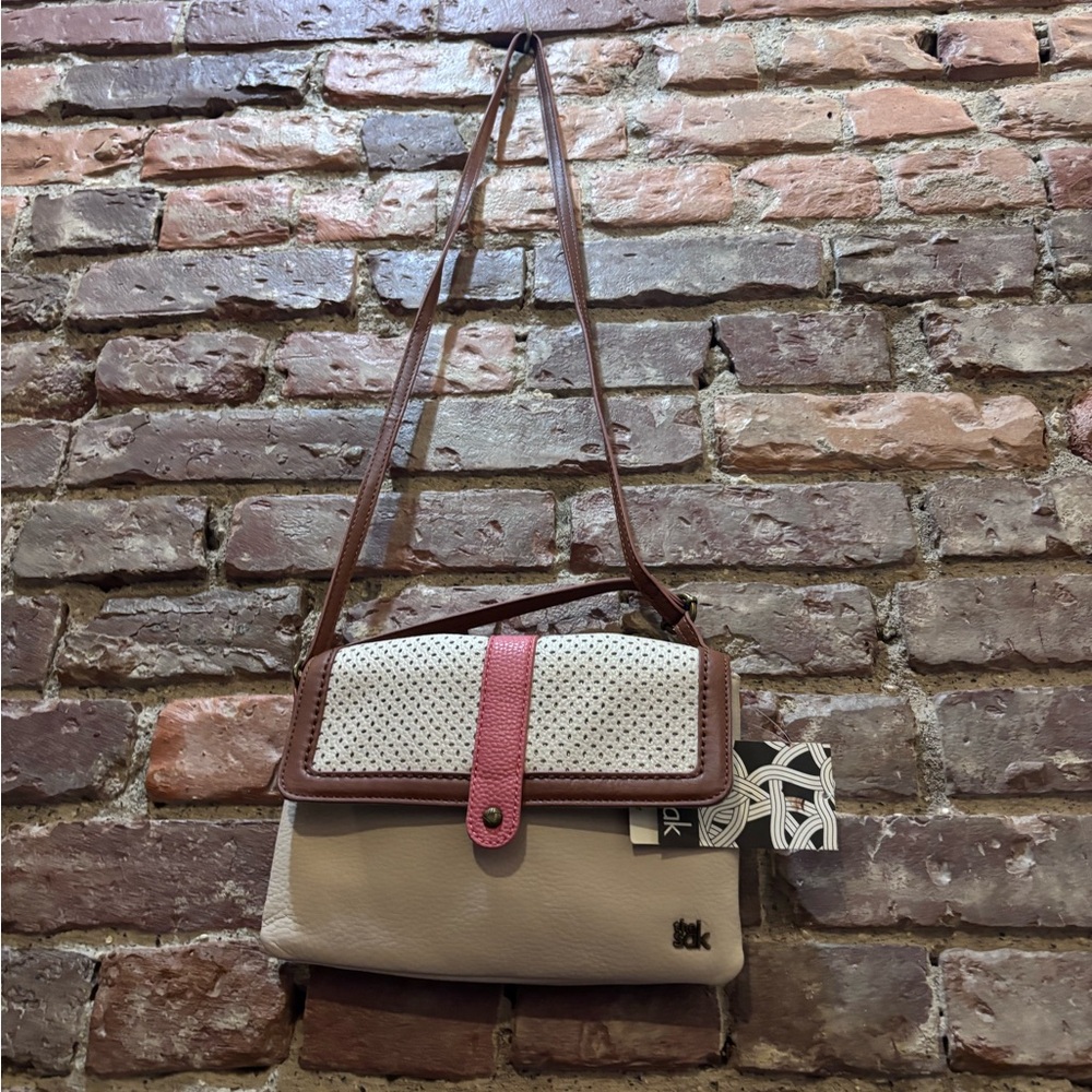 The Sak Cream and Brown Shoulder Bag with Pink Accent